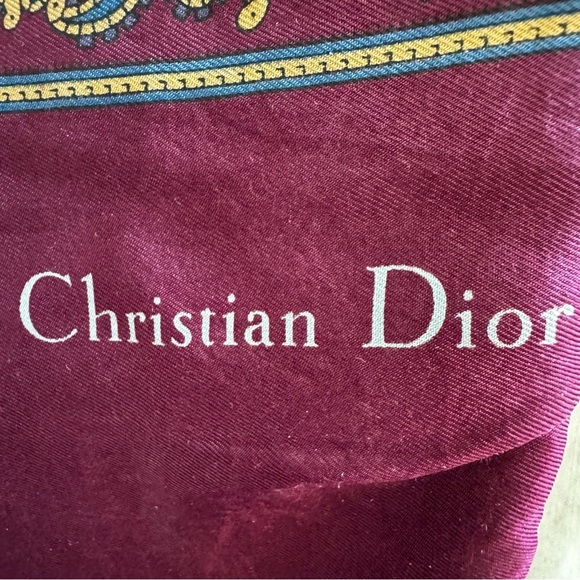 Vintage Christian Dior Silk Wool Paisley Scarf Burgundy - Picture 2 of 7